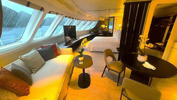 The Explorer Suite is about twice the size of the Four Seasons Explorer's other accommodations. The Explorer Suite is about twice the size of the Four Seasons Explorer's other accommodations.
